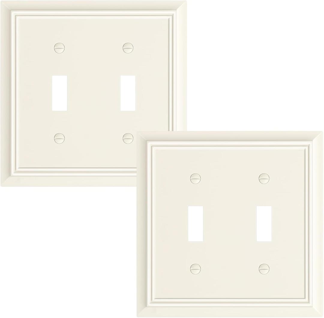 2-Pack Double Toggle Light Switch Cover Plate, Durable Natural Bamboo Fiber Decorative Switch Plate Covers, Light Almond 2 Gang Wall Plate, Corrosion Resistant