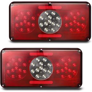 Partsam 2Pcs Rectangle LED Trailer Camper RV Triple Tail Lights Stop Turn Tail Backup Reverse Lights Taillights Vertical and Horizontal Mount - Red and White