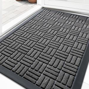 2 x OLANLY Front Door Mat Outside Entrance 35x23, Absorbent, Heavy Duty Sturdy Natural Rubber Doormat Indoor Outdoor, Stain and Fade Resistant, Non-Slip Backing Low Profile Floor Mat for Entryway, Grey