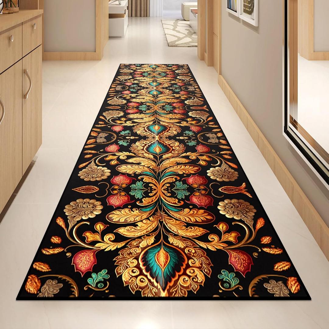 Washable Corridor Runner Rug for Bedroom Kitchen Laundry Corridor Balcony, Non-Slip Vintage Hallway Rug Runner with Upgrade Rubber Backing, Stain Resistant Faux Wool Distressed Carpet (94.5" x 23.6") (1'11" x 7'11" (Runner))