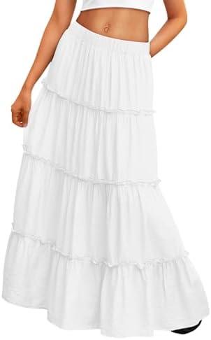 Trendy Queen Vacation Outfits Long Skirts for Women Boho Maxi Skirt Elastic High Waist Dress with Pockets Fashion, XS