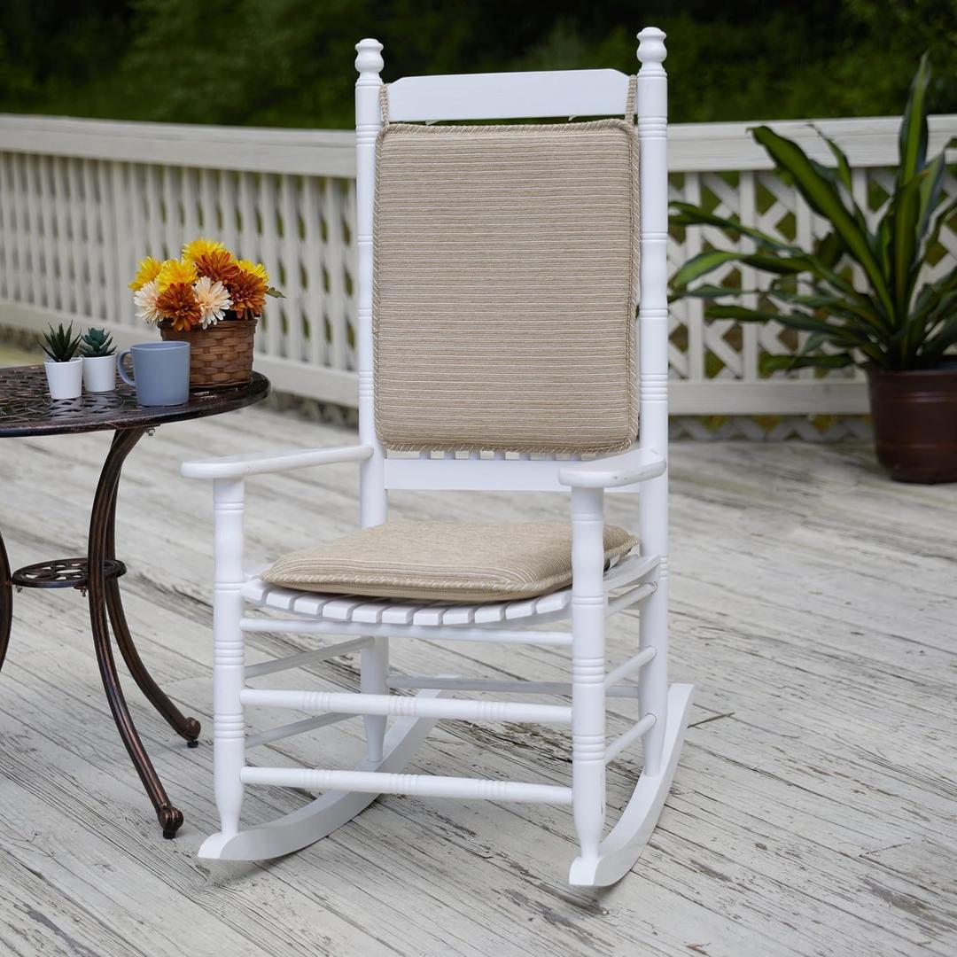 2 x Klear Vu Porch Rocking Chair Cushion Set for Indoor and Outdoor Use, Assembled in The USA, Easy to Clean Stylish Seat and Back Pads with Fabric Ties, 20" x 17" x 2", Natural
