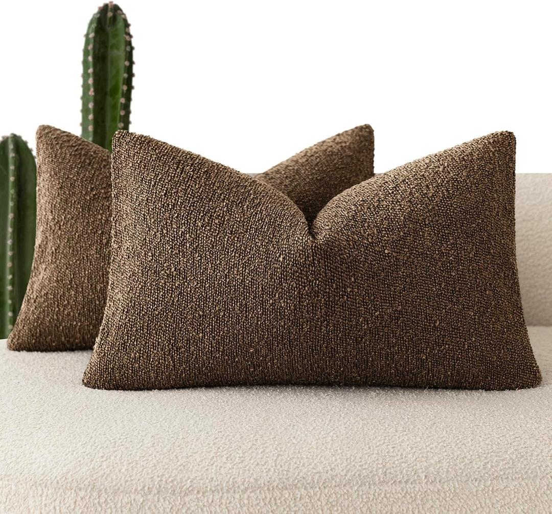 MIULEE Textured Boucle Throw Pillow Cover Light Brown Accent Solid Lumbar Pillow Case Decorative Soft Pack of 1 Couch Cushion Chair Sofa Bedroom Livingroom Home Decor,12x20 Inch
