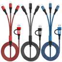 Multi Charging Cable (3Pack,4ft) 6 in 1 USB A/C to USB C/Micro USB/i-P Connector Multiple Charger Cord for Cell Phone/IP/Galaxy/PS/iPads and More