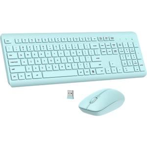 Wireless Keyboard and Mouse Combo, Full Size Silent Ergonomic Keyboard and Mouse, Long Battery Life, Optical Mouse, 2.4G Lag-Free Cordless Mice Keyboard for Computer, Mac, Laptop, PC, Windows(Green)