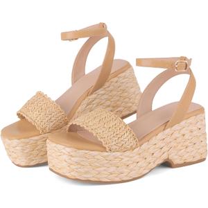 Marc Ford Platform Sandals for Women Summer Espadrilles Wedges - Ankle Strap, Buckle, Open Toe, Beach Shoes, Vacation, Dressy, Size 7.5