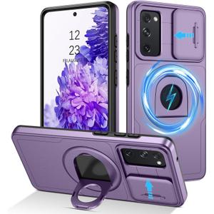 DUEDUE for Samsung Galaxy S20 FE Case Magnetic[Compatible with Magsafe], Built-in Slide Camera Cover Shockproof Heavy Duty Protective Kickstand Phone Case for Samsung S20 FE 4G/5G, Purple