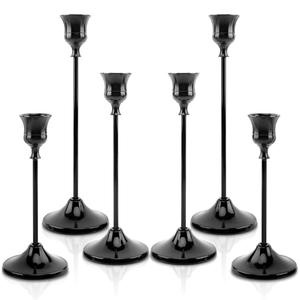 6PCS Candlestick Holders, Metal Taper Candle Holder, Gold Candle Holders for Table Centerpiece Mantel Party Wedding Christmas Home Decor (Black)