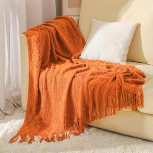 Tititex Decorative Soft Throw Blanket,Burnt Orange Boho Textured Blanket with Fringe Tassel, Knitted Cozy Lightweight Blanket for Couch,Bed,Chair,Sofa,Living Room,Home Decor 50x60 Inch