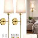 Battery Operated Wall Sconce Set of 2, 13000mAh Rechargeable Battery Powered Sconces with Remote Dimmable Fabric Shade Wireless Sconces Fixture for Bedroom Living Room