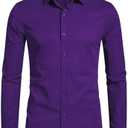 DELCARINO Men's Long Sleeve Button Up Shirts Solid Slim Fit Casual Business Formal Dress Shirt, 2-XL