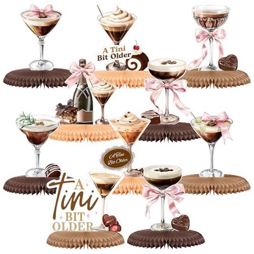Weekgrat 10 Pcs Espresso Martini Party Decorations A Tini Bit Older Birthday Honeycomb Centerpiece 7.87 Inch Espresso Martini Bow Decor Table Topper for Cocktail Bar Bachelorette Birthday Party Supply