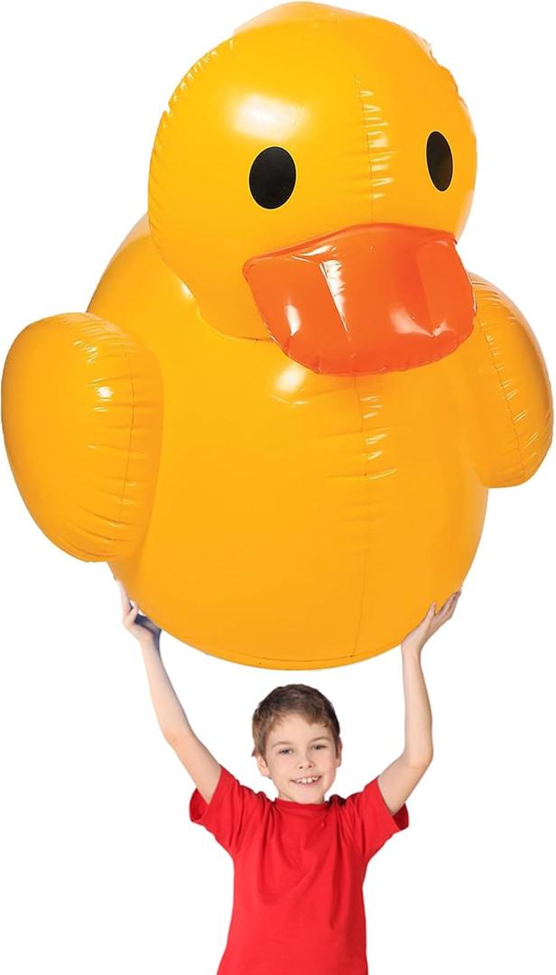 Fun Express Giant Inflatable Rubber Duck 4 Feet - Large Yellow Duck Pool Float for Birthday Party Decorations | Big Rubber Ducky for Baby Showers, Easter Decor & Outdoor Events | Premium Vinyl Design
