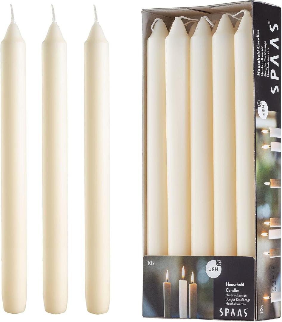 9.5 Inch Ivory Taper Candles - Set of 10 Cream Candlesticks - Dripless Ivory Candlesticks for Dinner Table, Home Decoration, Holidays - Cream Candle Sticks with 8 Hour Burn Time