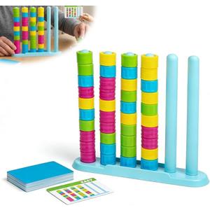 Giant Color Matching Challenge Game Fast Pattern Ring Stacking Puzzle with 50 Cards, Hand-Eye Coordination Training for Summer Parties & Family Game Night for 2-4 Players