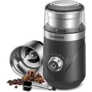SHARDOR Electric Super Silent Blade Coffee Grinder, Timed Grind Control Rotary Knob, Adjustable Coarse to Fine for Coffee Beans, Spices & Herbs, with 1 Removable Stainless Steel Bowl,Light Gray