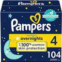 Pampers Overnight Diapers - Swaddlers Overnights - Size 4, 104 Count, Disposable Baby Diaper, Night Time Leak and Skin Protection