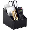 Fashionable PU Leather TV Remote Control Holder with 3 Compartments, Storage Rack, Storage Box, Media Accessory Storage, Desk Organizers (black)