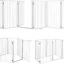 Snagle Paw Full Metal Freestanding Dog Gate with Door, 120 W x 32 H Pet Gate with Support Feet for Doorways, Stairs and Hallways, Portable Dog Fence for Indoor Use(32" 6 Panel, White)