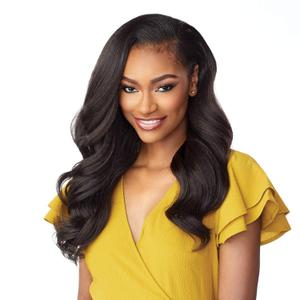 Sensationnel Instant Weave Half Wig - 4 Synthetic Blend wig Adjustable Drawstring for Seamless Hair Blending (1B OFFBLACK)