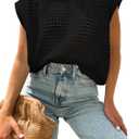 Womens Summer Crochet Tops Hollow Out Cap Sleeve Cover Up Tank Top Pullover Sweater Vest Beach Vacation Clothes (Black, S)