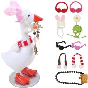 Desk Mini Goose key Holder 7 inch with 4 set Outfits, Cute Desktop Resin Porch Goose Magnetic Statue, Funny Figurines Keychain Hanging, Bedroom Decor for Home Office Table, Housewarming Gifts