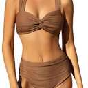 ZAFUL Women's High Waisted Bikini Sets Twist Front Tummy Control Two Piece Swimsuit Bathing Suit, Size: M