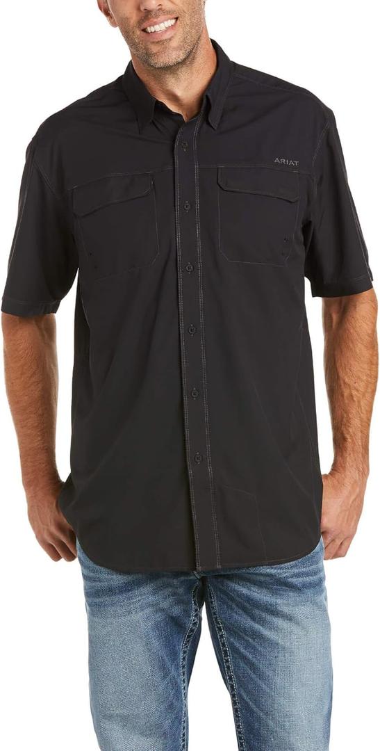 ARIAT Men's Venttek Outbound Collared Short Sleeve Button Up Shirt Casual Tops Casual Shirt - Black (Large)