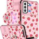 Buleens for Samsung Galaxy S21 Case - with Ring Stand & Camera Cover Aesthetic Cute Designed for Women Girls Girly Pretty Kawaii Strawberry for Galaxy S22 Phone Case Compatible with Magsafe 6.1"