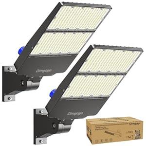 Dimgogo LED Parking Lot Light 300W, UL Listed 45, 000LM 6500K Light with Dusk to Dawn Photocell, Adjustable Arm Mount, IP66 Waterproof, Commercial LED Area Security for Parking Lot, Roadway, 2 Packs