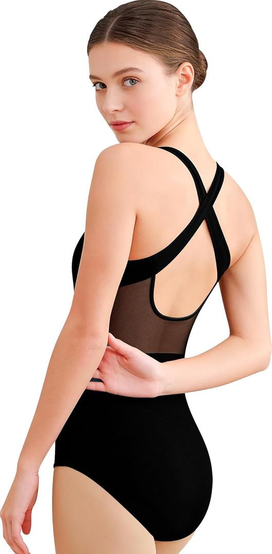 Dance Leotard for Women Ballet Mesh Tank Gymnastics Dancewear,Chest Padded Lining (Small, Black-02)