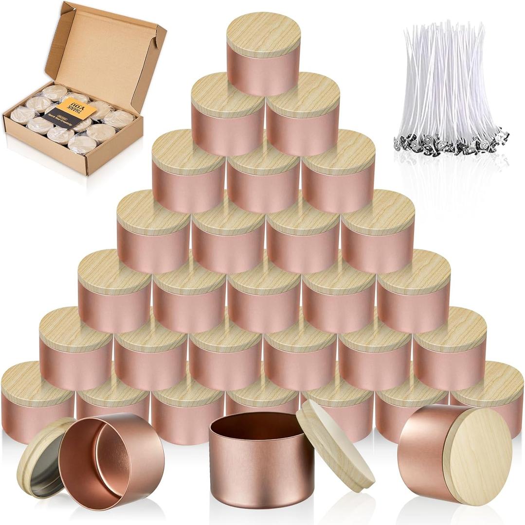 MGLIFEUL Candle Tins Jars Container Vessels for Making 4 8 Oz Rose Glod Empty Candle Tins Can Gift Box Packaging With Lid Wax Container Bulk Making Diy Candle Supplies Accessories(Rose Glod,8oz,24pcs)