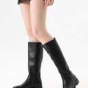 Shoe'N Tale Knee High Boots for Women Block Low Heel Stretchy Square Toe with Side Zipper Fall and Winter Fashion Comfortable Boots