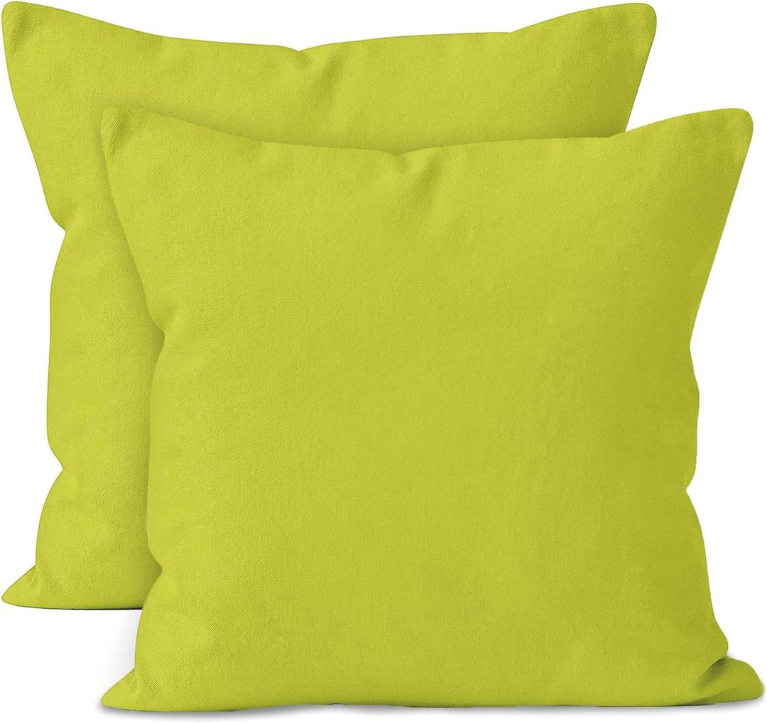 Encasa XO Throw Pillow Covers 16x16 in Set of 2 Lime Green | No Inserts | Cotton Pillow Covers for Living Room, Bed, Sofa, Couch | Decorative Cushion Covers with Improved Zippers