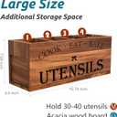 Suli Acacia Wood Utensil Holder for Kitchen Counter,Extra Large Utensils Holder with 4 Compartments,Caddy Organizer for Countertop, Farmhouse Kitchen Decor, Rustic Cooking Utensil