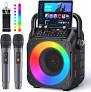 Karaoke Machine, Portable Bluetooth Karaoke Speaker with 2 Wireless Microphones, PA System for Adults Kids with LED Lights & Echo Adjustment, Supports TWS/TF/USB/AUX for Home Party