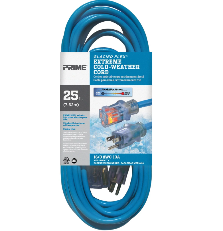 25ft 16/3 SJTW -50°C
Glacier Flex®
Extreme Cold Weather
Extension Cord