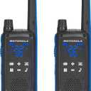 Motorola Solutions, Portable FRS, T802, Talkabout, Two-Way Radios Waterproof IP54 Walkie Talkie Emergency Preparedness, Rechargable, 22 Channel, 35 Mile, Black W/Blue, 2 Pack