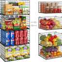 4 Pack Stackable Wire Baskets for Pantry Organizers and Storage, Large Pantry Basket for Snack Organizer, Foldable Fruit and Vegetable Storage Bin Store Can Onion Potato for Kitchen Cabinet/Countertop (Black)
