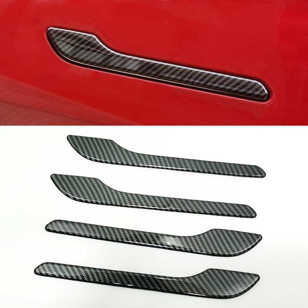 Car Handle Cover Compatible with Tesla Model 3/Y, Car Door Handle Sticker Wrap Decoration Stylish for TSL Model 2017-2023 3 Y Handles Wrap Cover Exterior Accessories 4PCS - Glossy Carbon Fiber