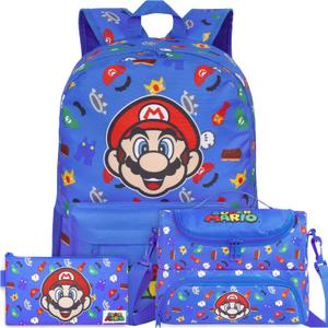 Get Trend Super Mario Boys Backpack, Lunch Bag & Pencil Case, 3 Piece Set