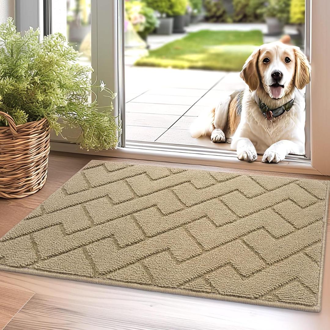 hicorfe Front Door Mat Outside Entrance,20"x31.5" Absorbent Muddy Dirt Resist Welcome Door Mats Outdoor Indoor,Stain and Fade Resistant,Non Slip Backing Entry Mat Doormat for Entryway(Beige)