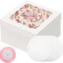 qiqee White 10x10x8 Cake Box, 4 Sets Cake Box with Window 4 Sets 10" Cake Round Boards, 10inch Cake Containers, 10 Meters Pink Silk Ribbon Includes