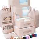 Veken 8 Set Packing Cubes for Travel, Birthday Gifts for Women Mom Her, Cruise Ship Essentials Accessories for Beach Vacation, Suitcase Organizer Bags for Luggage with Hanging Toiletry & Shoe Bag (Dutch Cream)