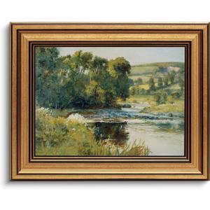 Gold Framed Wall Art Vintage River Canvas Wall Art Nature Landscape Antique River Artwork Prints Picture for Living Room Bedroom Farmhouse Bathroom Office Decor, 8x10