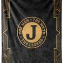 InnoBeta Gifts for Men, Initial Men's Gifts for Him, Birthday Gift Ideas, Men's Blanket, 300gsm Flannel Throw Blanket Gift for Dad, Grandpa, Husband, 50"x 65", J