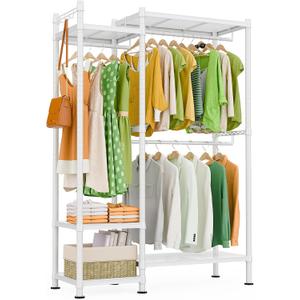 LEHOM G3 Garment Rack Heavy Duty Clothes Rack for Hanging Clothes, Freestanding Portable Wire Clothing Rack with Shelves, Adjustable Wardrobe Closet Rack, DIY Hanging Clothes Racks for Bedroom,White