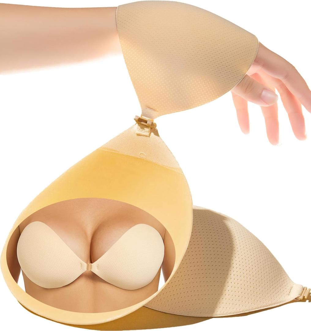 PRETTYWELL Sticky Bra for Women Adhesive Strapless Bra Large Breasts Push up Backless Breathable Nipple Cover Lift (Nude)