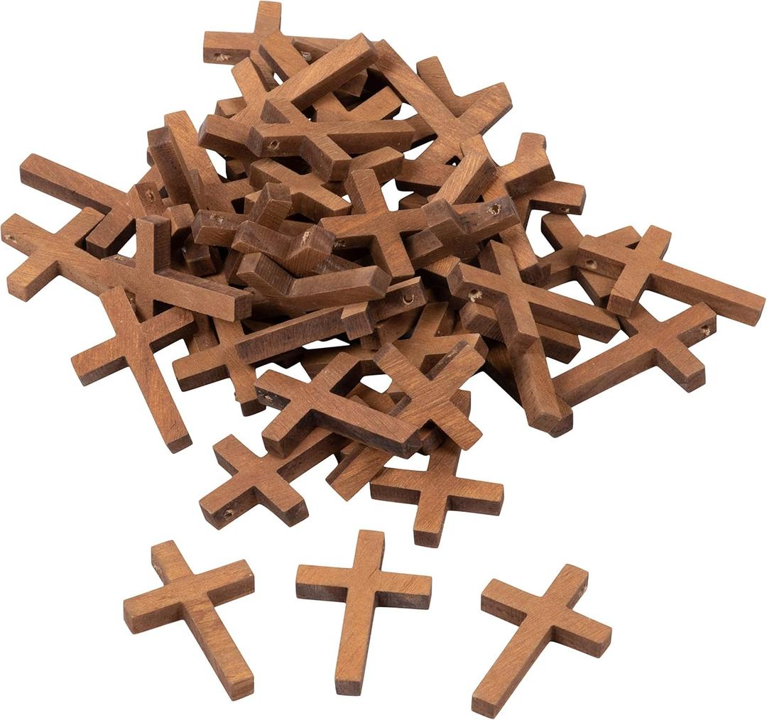 50 Pack Bulk Small Cross Set for Crafts, Wooden Cross Charms for Christian Baptism, Easter, First Communion, Rosary (1 x 2 In)