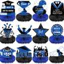 Honoson 12 Pcs 2025 Graduation Party Decorations Class of 2025 Congrats Grad Table Centerpieces Congratulate Graduation Honeycomb Table Toppers for Grad Party Favor Supplies(Blue, Black)
